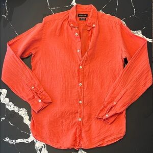 Massimo Dutti Men's Coral Button-Down Linen Shirt